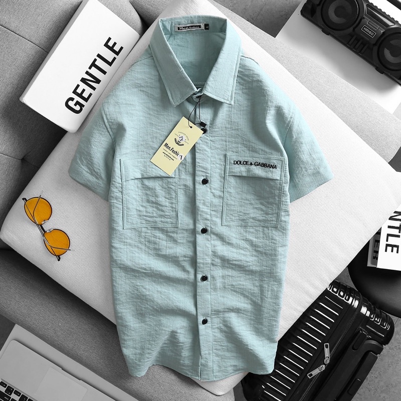 Áo sơmi đũi thêu chữ ở túi