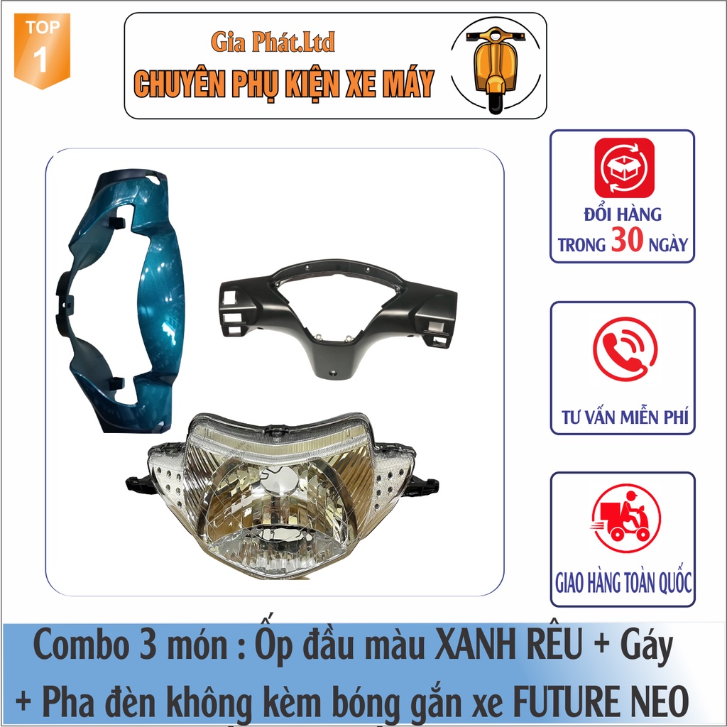 Bộ ốp đầu đèn xe FUTURE Neo màu Xanh Rêu đầy đủ ốp đầu, gáy và pha đèn không kèm bóng