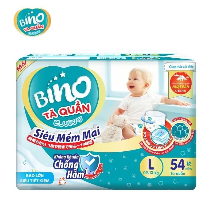 [Mã BMBAU50 giảm 7% đơn 99K] Tã quần Bino L54 (9-13kg) - Công nghệ Nhật Bản kháng khuẩn