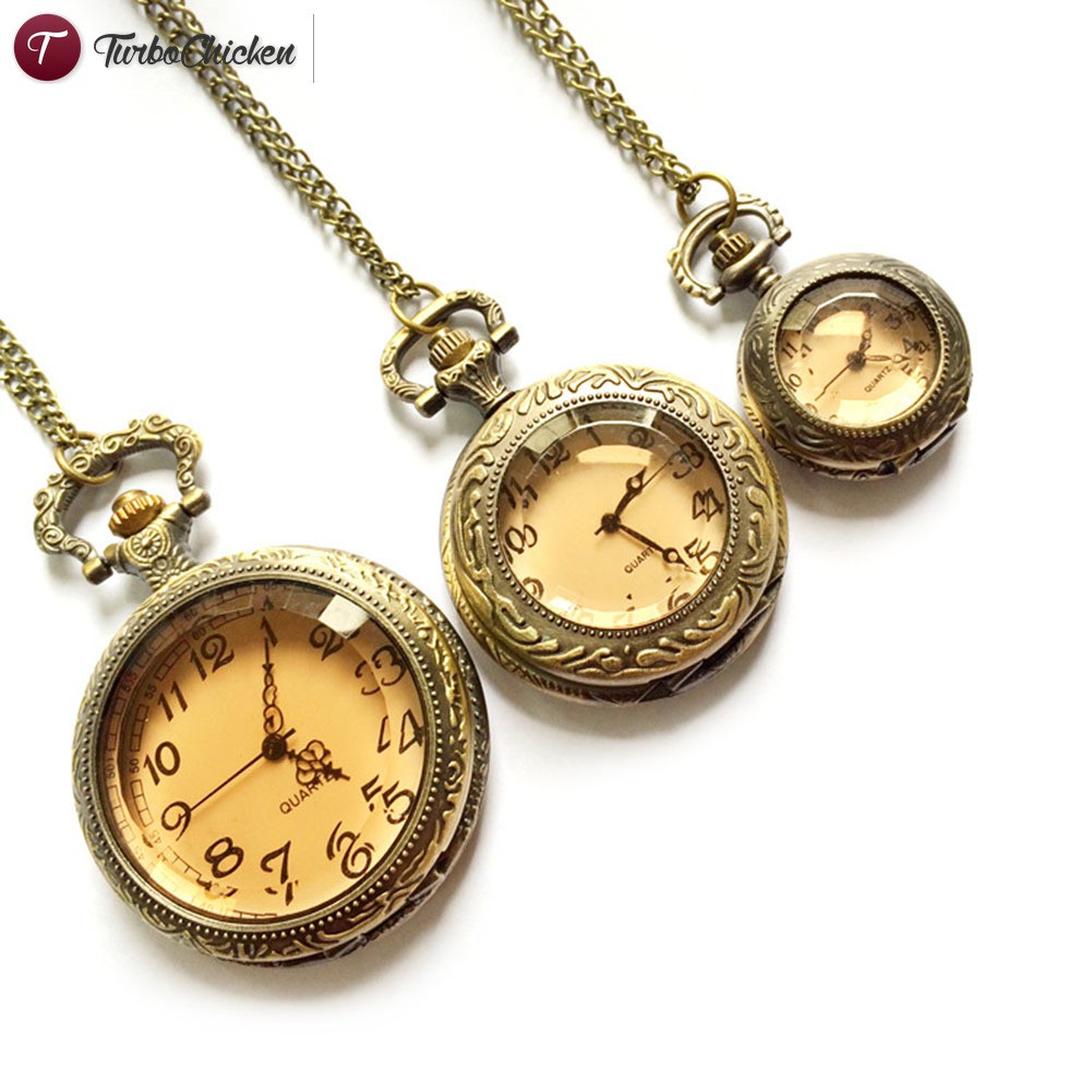 Đồng hồ quả quýt bỏ túi dây kim loại mặt kính màu nâu đậm cho unisex