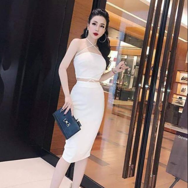 Đầm body dây eo chéo cổ