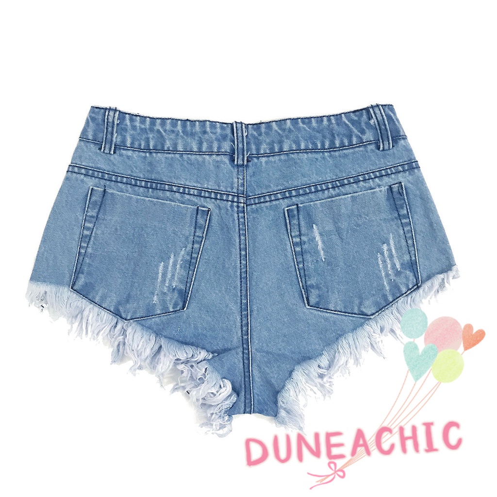 DUNEA Quần Short Denim Lưng Cao Phối Rách Cá Tính Quyến Rũ Cho Nữ