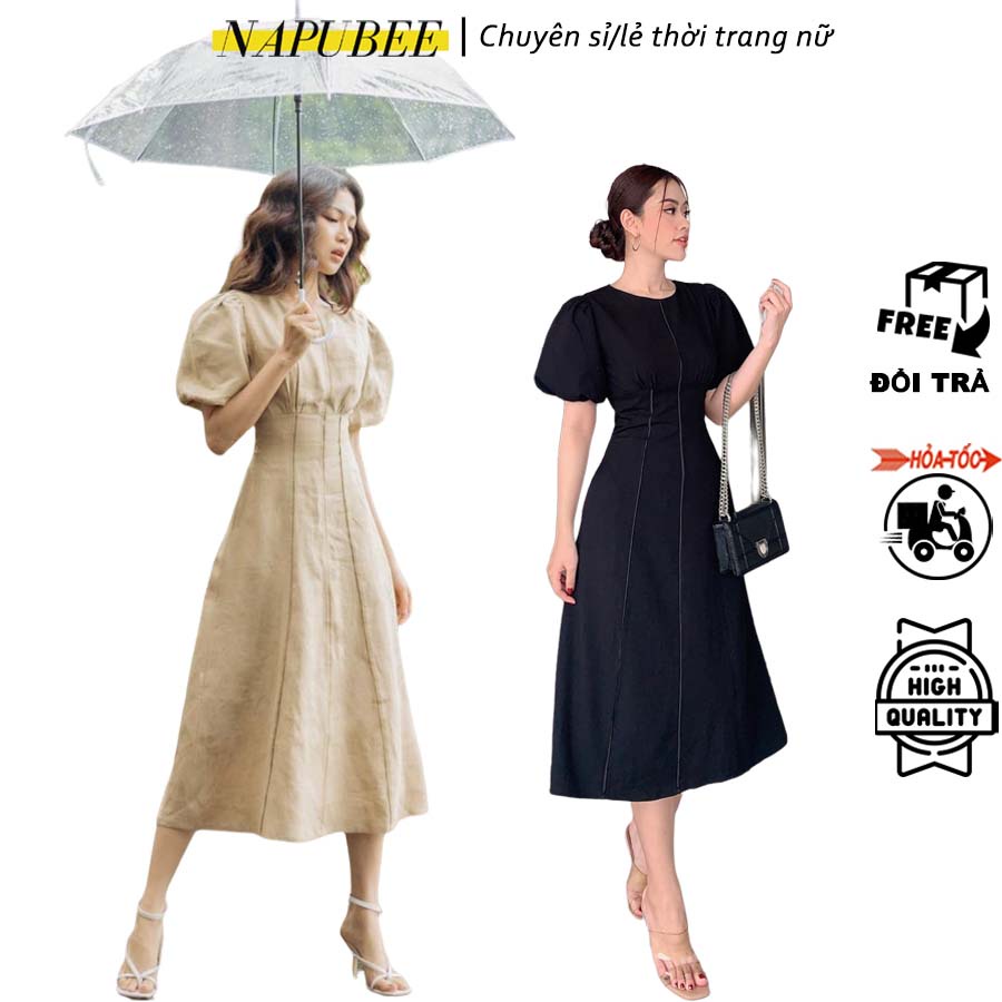 Váy Maxi Tay Phồng Thiết Kế Thanh Lịch - Đầm Midi Dự Tiệc Dáng xòe, Đầm Công Sở BRENNA DRESS