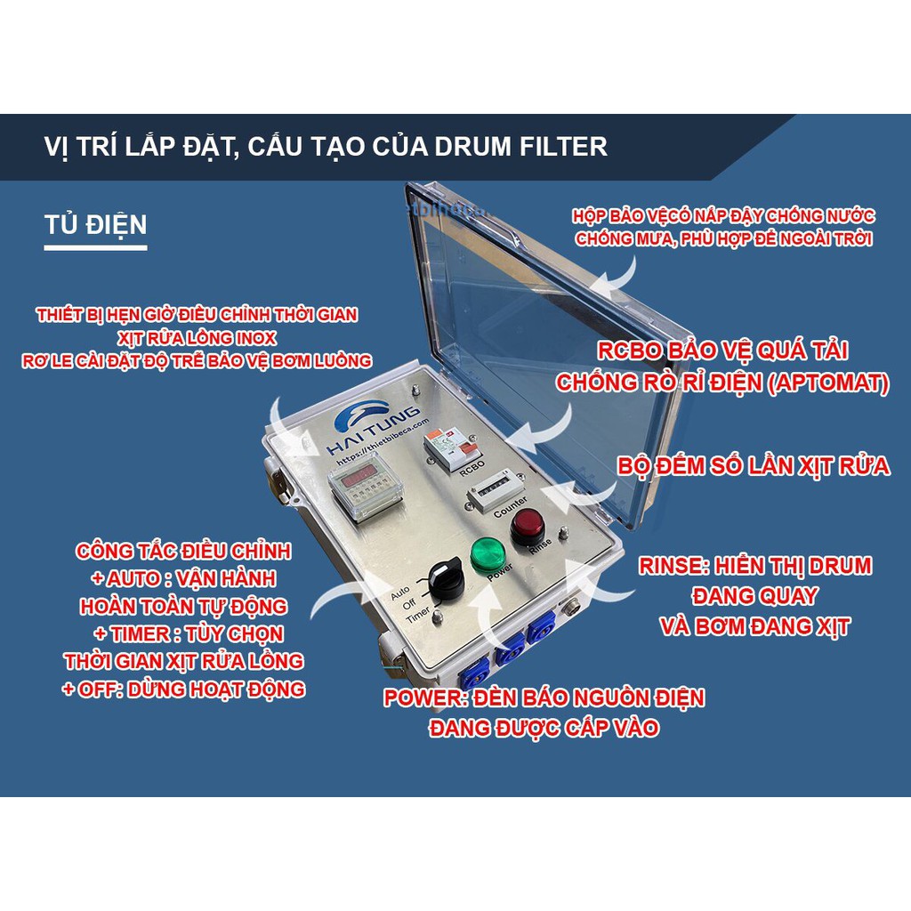 Drum Filter Hải Tùng - hệ thống lọc cặn chuyên dụng cho hồ cá koi