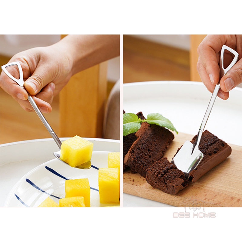 Thìa inox hình xẻng cao cấp ăn trái cây, bánh kem - BEEHOME - Nĩa inox hình xẻng ăn tráng miệng không gỉ