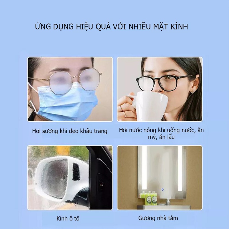 Khăn Lau Kính Nano Hộp 100 Miếng Khăn Giấy Chống Bám Hơi Nước, Hiệu Qủa Tức Thì, Chống Bám Bẩn Trên Kính Mắt, Điện Thoại