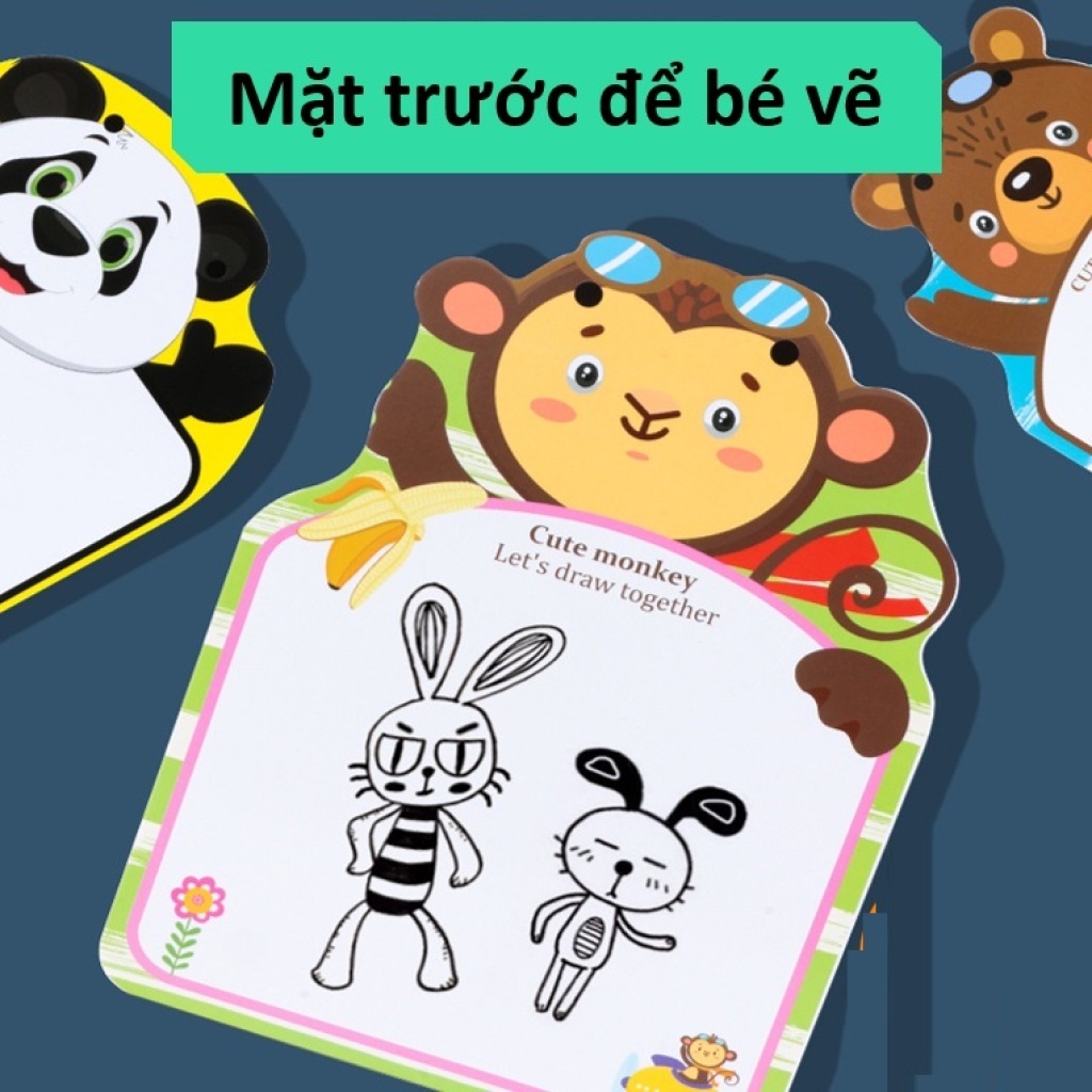 Đồ chơi gỗ bảng gỗ 2 mặt hình con vật cho bé tập tô tập vẽ, dễ tẩy xóa cho bé thỏa sức sáng tạo - đồ chơi thông minh