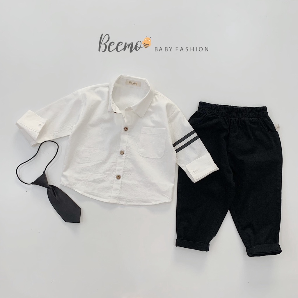 Set bộ trang phục sơ mi trắng Beemo phối tay kèm cà vạt cho bé trai từ 1 đến 6 tuổi Beemo- 22017B
