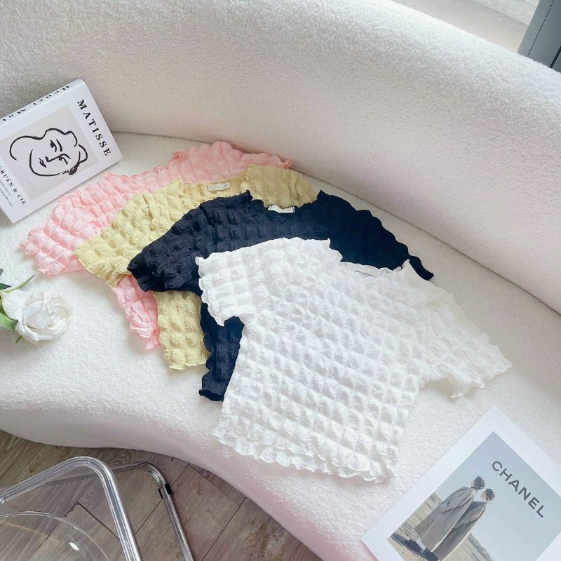 Áo croptop tay ngắn vải xốp siêu xinh(B.C)