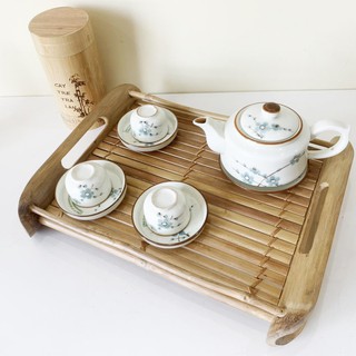 Siêu phẩm mỹ nghệ khay đựng bình và chén bằng tre
