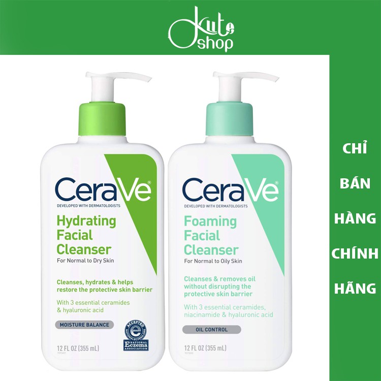 {Bán cực chạy} Sữa rửa mặt dịu nhẹ Cerave da dầu Foaming Facial Cleanser, da khô Cerave Hydrating Cleanser 355ml