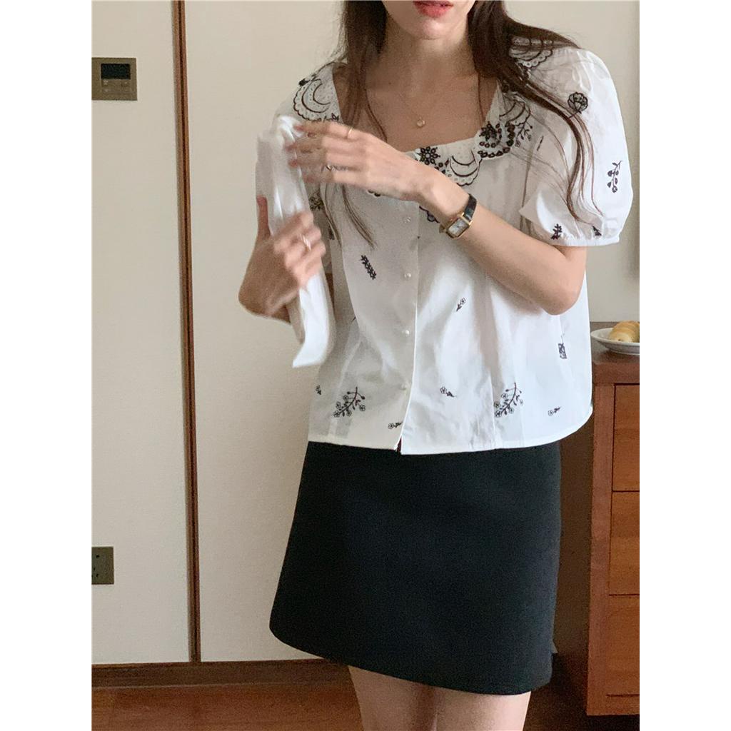 Áo Sơ Mi Ngắn Tay Thêu Họa Tiết Phong Cách Hàn Quốc 53508