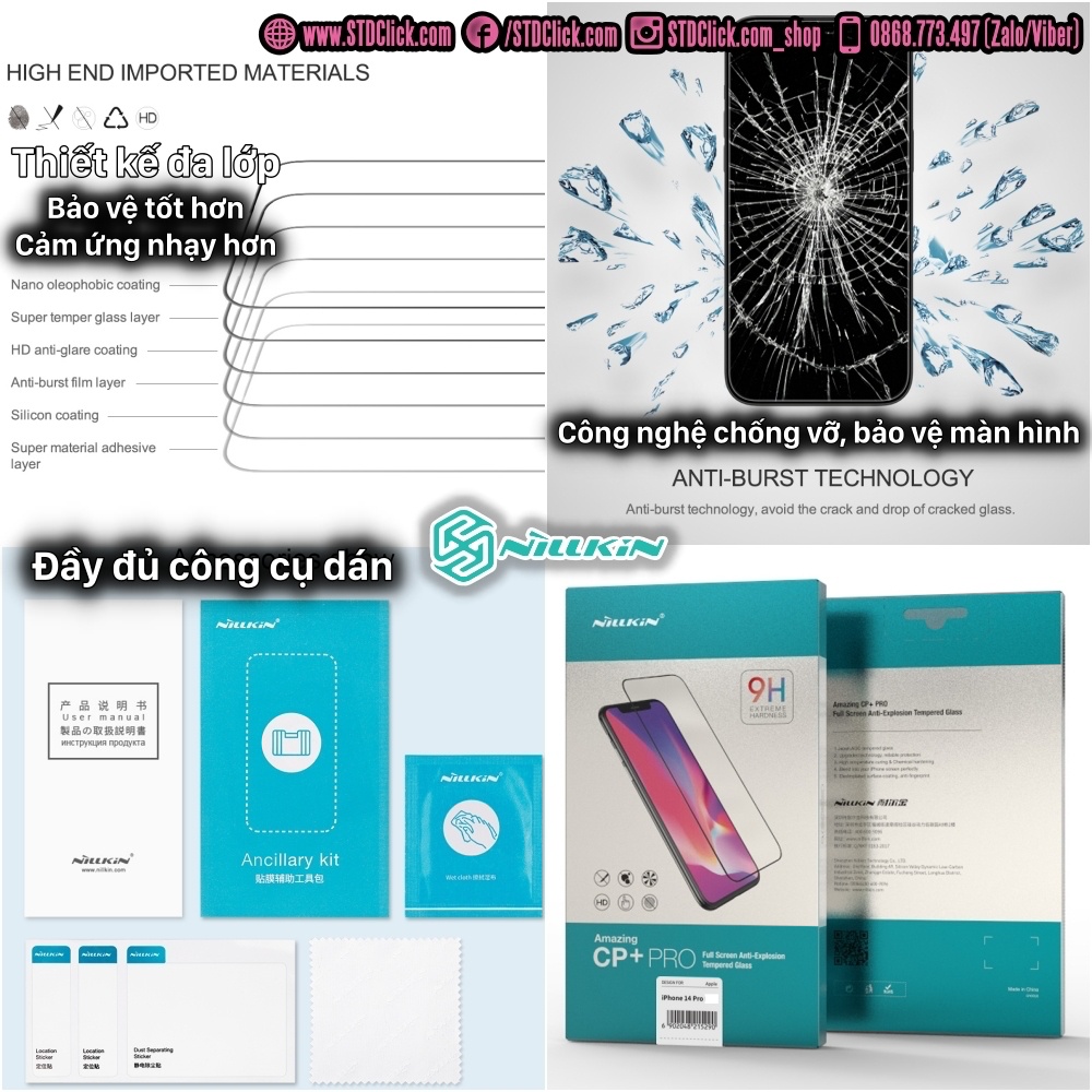 KÍNH CƯỜNG LỰC IPHONE 14 PRO MAX - 14 PRO - 14 PLUS - 14 NILLKIN CP+PRO 2.5D CHÍNH HÃNG