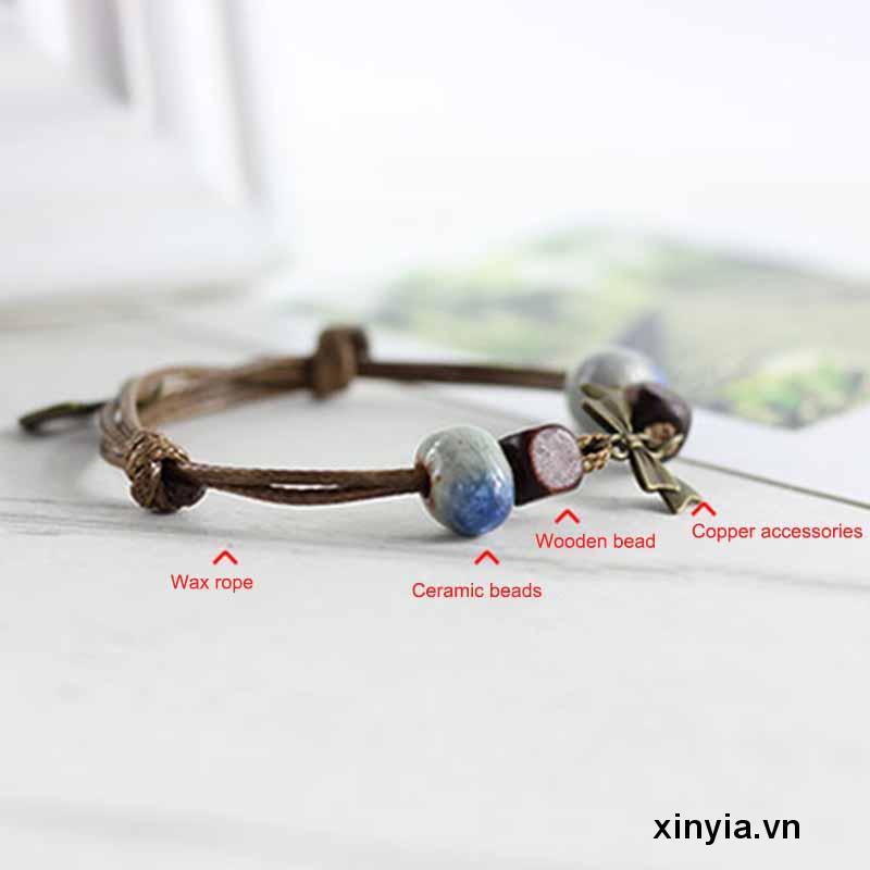 Vòng Đeo Tay Dây Bện Phối Gốm Sứ Thời Trang Dành Cho Nữ
