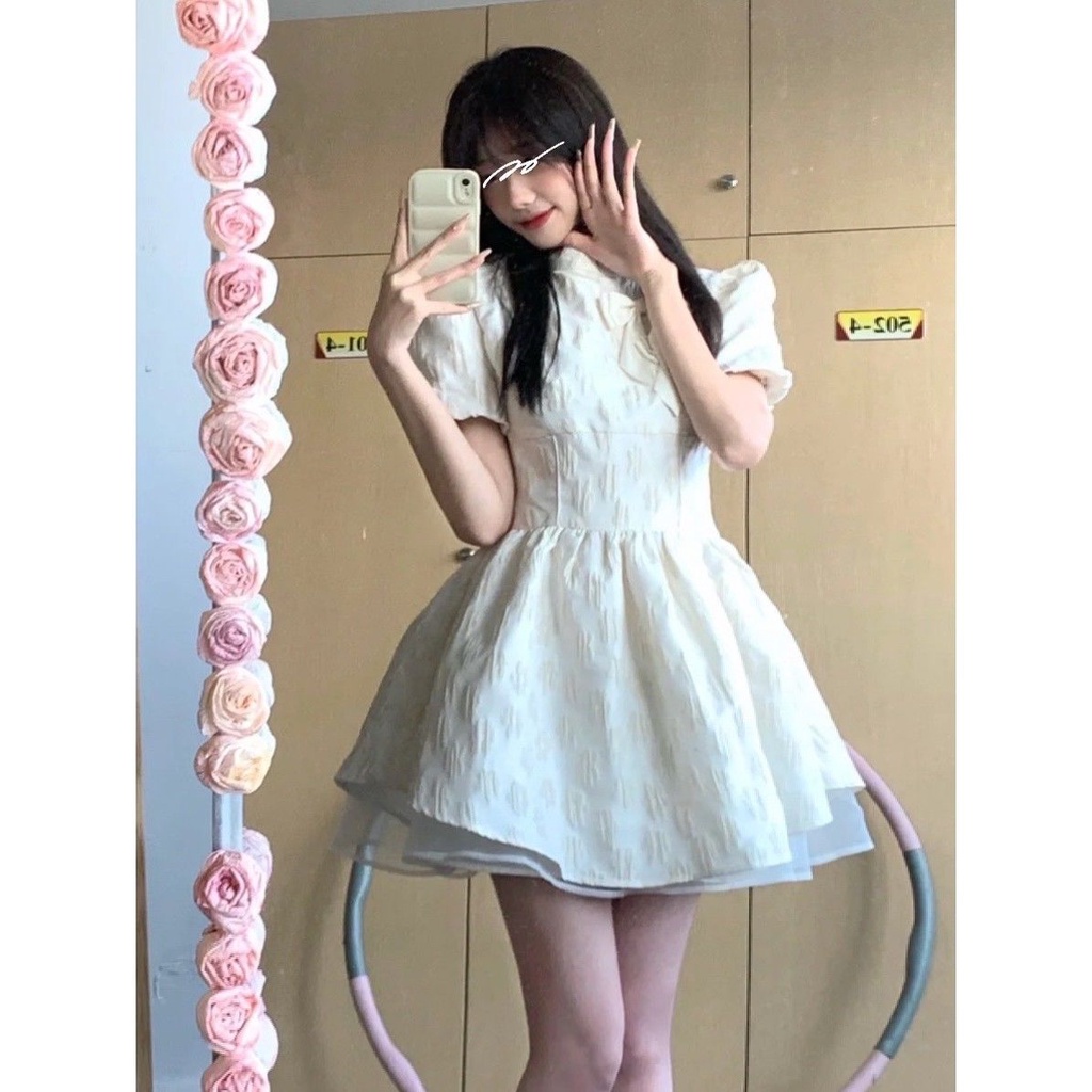 Đầm Công Chúa Tay Phồng Màu Trắng Thời Trang Mùa Hè Cho Nữ