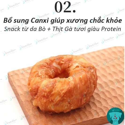 [PET DENTA CARE] Donut Gà Cuộn Da Bò, Xương Gặm Mài Răng, Snack Chống Hôi Miệng, Dinh Dưỡng Cao, Sạch Mảng Bám - JFDenta