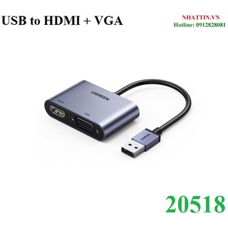 Cáp chuyển đổi usb 3.0 sang hdmi + vga 1080p/60hz ugreen 20518 cao cấp