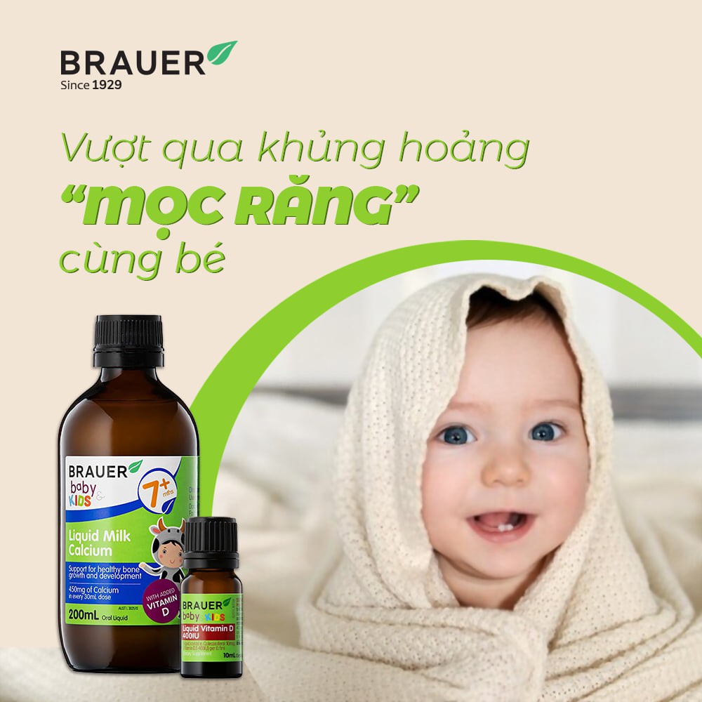 Bổ Sung Canxi  Vitamin D Brauer Baby &amp; Kids Liquid Milk Calcium cho bé từ 7 tháng tuổi (200ml) - Nội Địa Úc