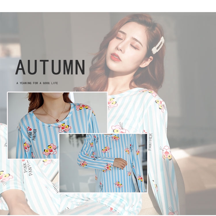 xiaohan korea spring autumn loose female nightwear round neck long sleeve sleepwear set women cute printed pajamas | BigBuy360 - bigbuy360.vn
