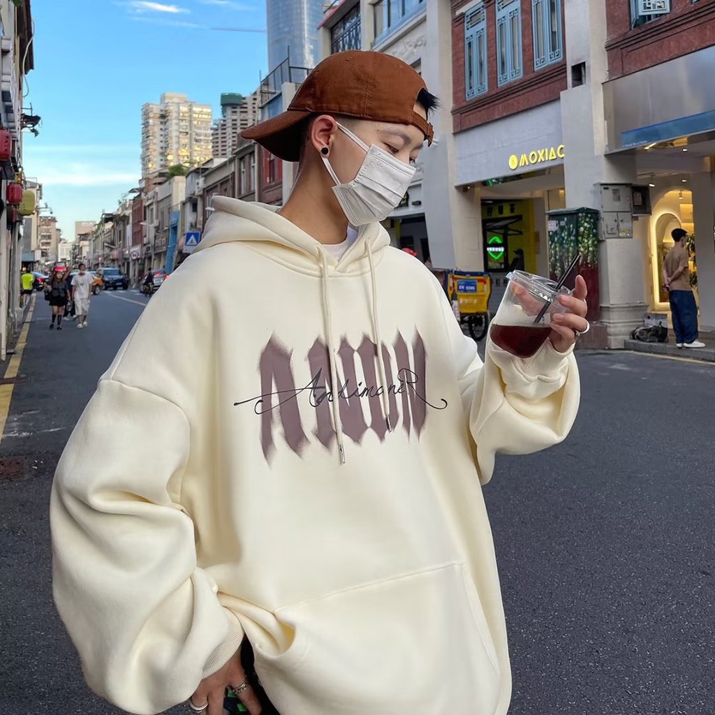 Áo Hoodie Tay Dài Dáng Rộng In Chữ Ký Cá Tính Phong Cách Mỹ Unisex Plus Size M-5XL