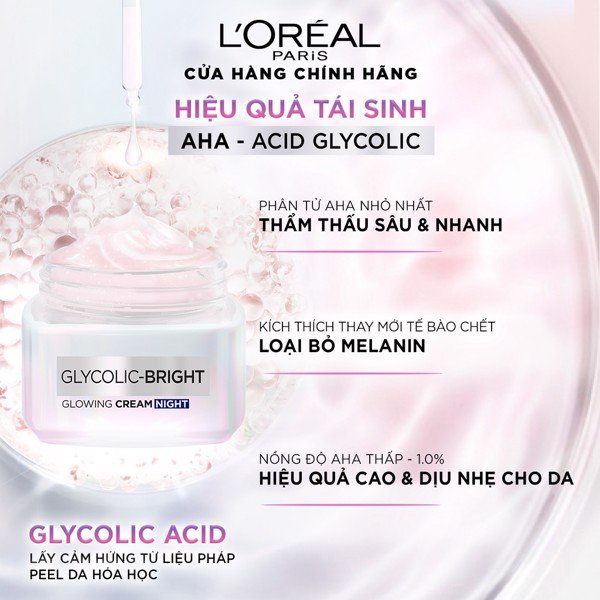 Kem Dưỡng Sáng Da Ban Đêm L'oreal Paris Glycolic-Bright Glowing Cream Night
