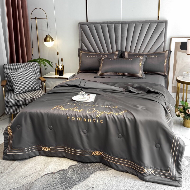 BỘ CHĂN GA GỐI PHI LỤA MALAS CHĂN TRẦN HÈ SIÊU CẤP,trọn bộ 4 món