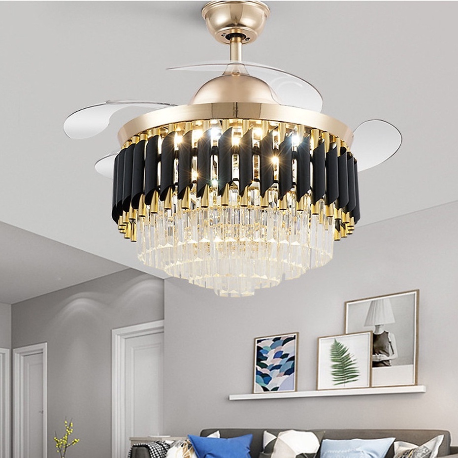 Đèn quạt trần MONSKY LED trang trí hiện đại MACARONS 3 chế độ ánh sáng có điều khiển từ xa