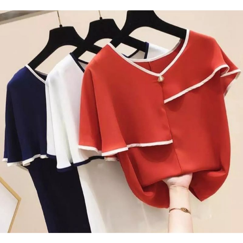 Áo lụa viền bèo Beayo, tay ống loe, cổ V [Thời trang công sở]