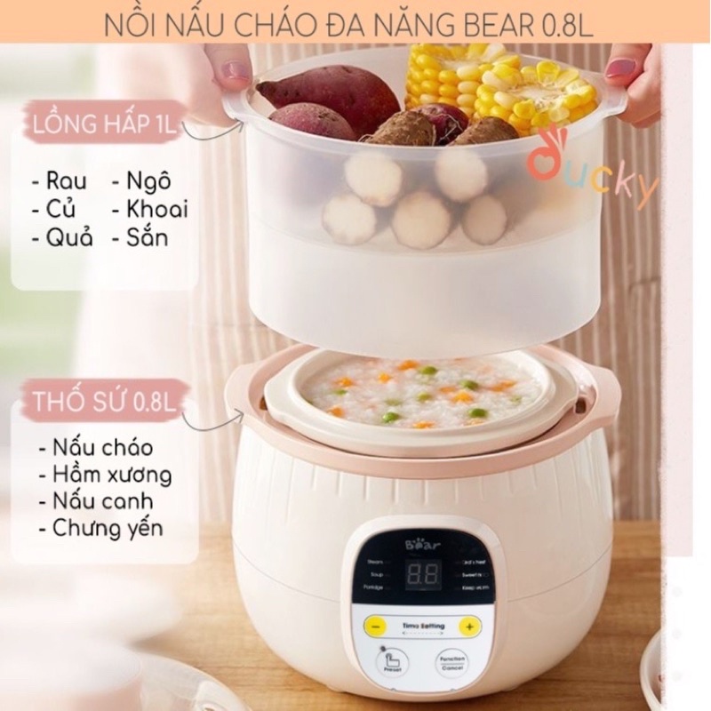 Nồi nấu chậm Bear 0,8L bản Quốc Tế - Chính hãng Nồi hầm cháo / chưng yến /hấp /luộc / nấu chè