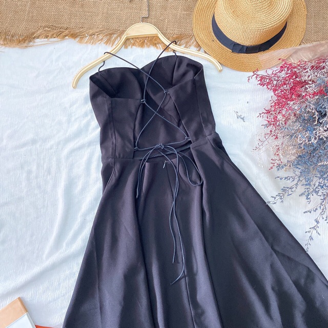 ĐẦM MAXI ĐEN 2S ĐAN CHÉO LƯNG kt
