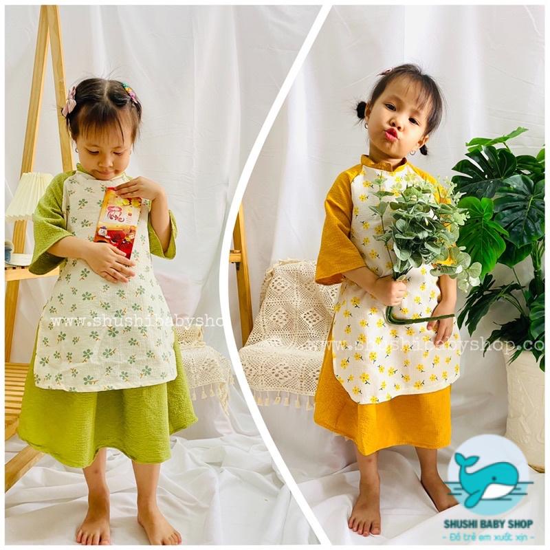 [Rẻ vô địch] [Ảnh thật] Áo Dài Cách Tân Hoa Nhí Xốp Nhăn Hàng Thiết Kế Xinh Đẹp