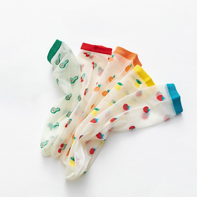(Hàng Mới Về) Vớ Mỏng Thoáng Khí Họa Tiết Trái Cây Đơn Giản Cho Bé
