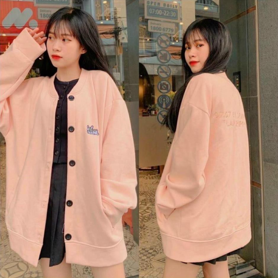 Áo Khoác Nỉ Nữ , Áo Khoác Nỉ Bông Cardigan Logo Thêu Hình Cún Cực Xinh Form Rộng