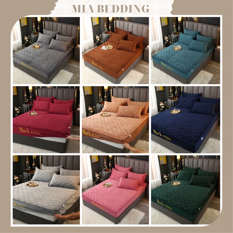 (Freeship) Bộ Ga Gối Nỉ Nhung Trần Bông Mark Cross Mềm Mại, Êm Ái, Giữ Ấm Tốt Cho Mùa Đông Mia Bedding