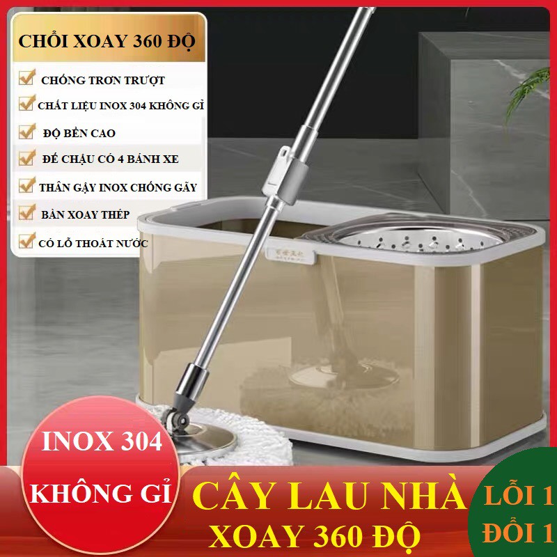 CHỔI LAU NHÀ THÔNG MINH 360 ĐỘ - INOX CAO CẤP THẾ HỆ MỚI - CÂY LAU NHÀ CHẾ ĐỘ TỰ VẮT