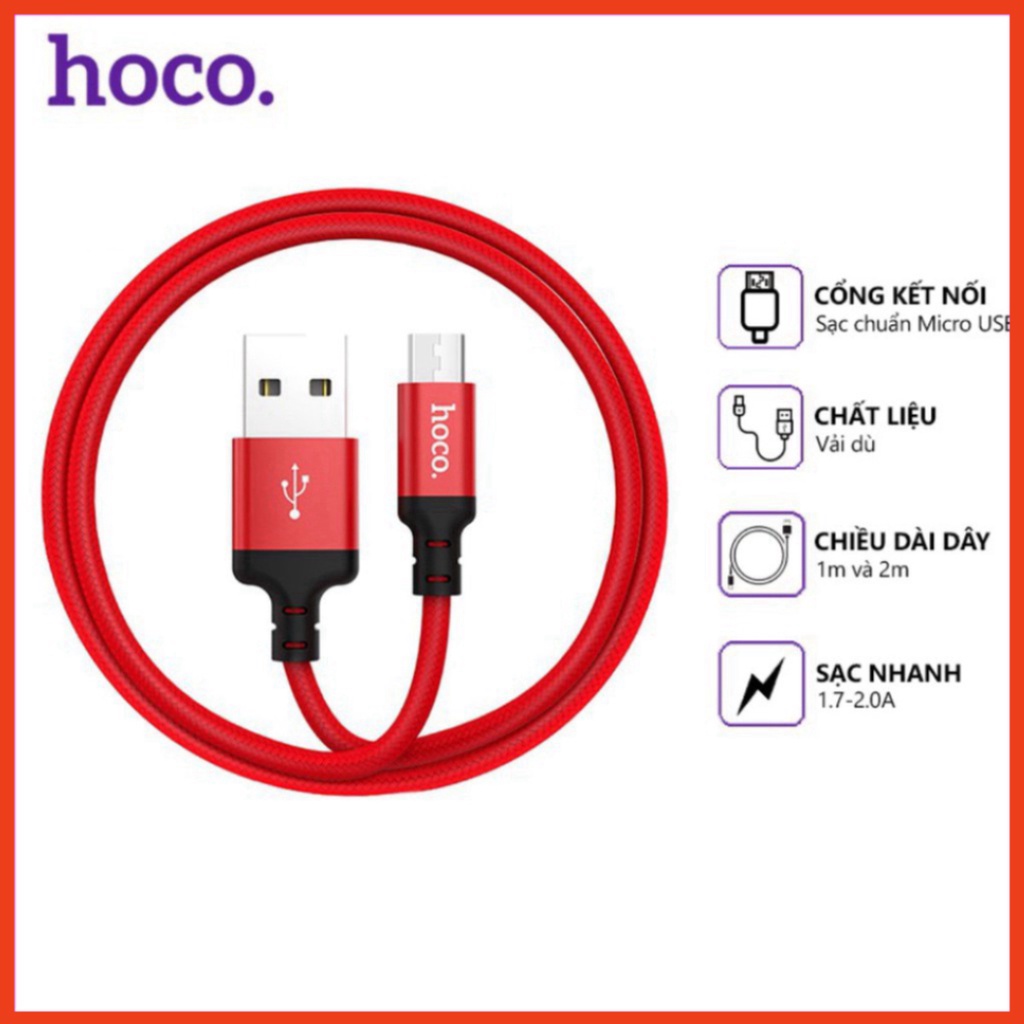 Cáp Sạc Nhanh Chân Micro-USB 2,4A Chính Hãng Hoco X14 Dài 1 Mét, 2 Mét Cho androi