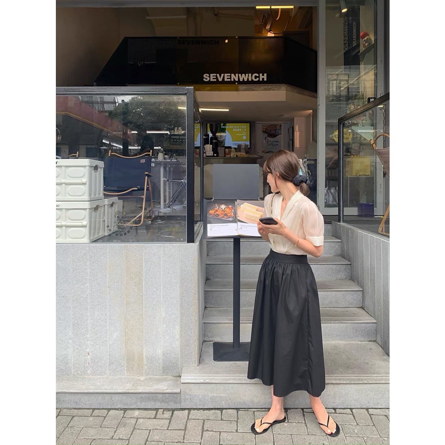 (Hàng có sẵn) Chân váy mùa thu cạp cao eo thon, có túi phong cách Hàn Quốc.