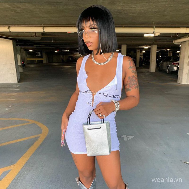 Đầm Nữ Hai Dây In Chữ Thời Trang