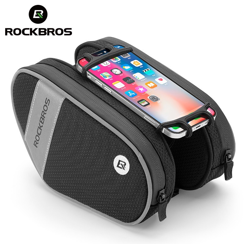 [Fulfilled by Shopee]Túi treo khung xe đạp ROCKBROS có giá đỡ điện thoại bằng silicon mật độ chống mài mòn xoay 360 độ dung tích 1.5L