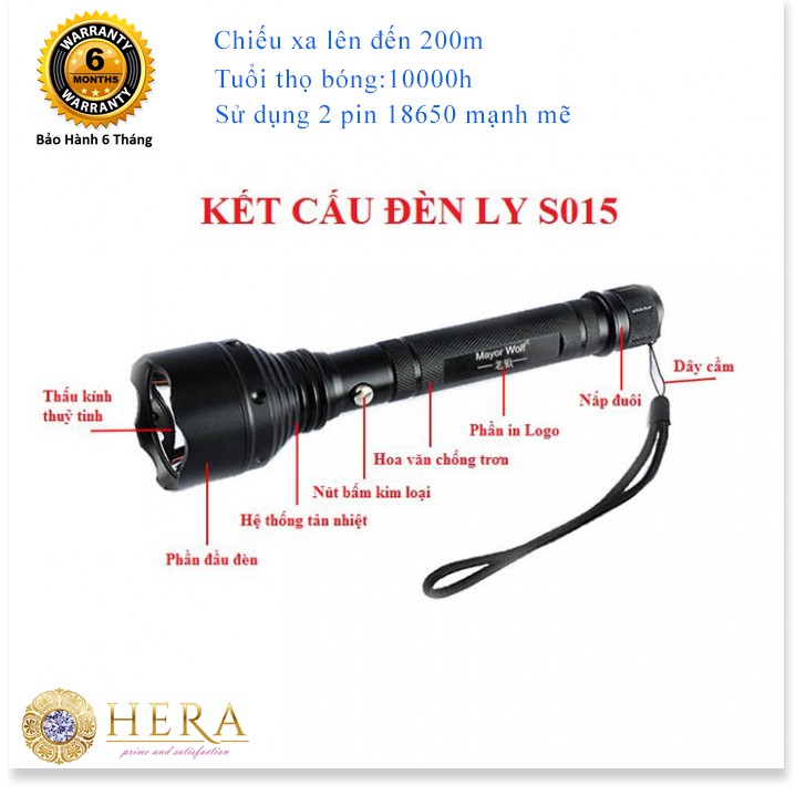 Đèn Pin Siêu Sáng Chính Hãng LYS015 ✔️Chính hãng✔️ Chiếu xa 600m, Chống nước, Pin Cực Bền +Tặng sạc, hộp đựng.