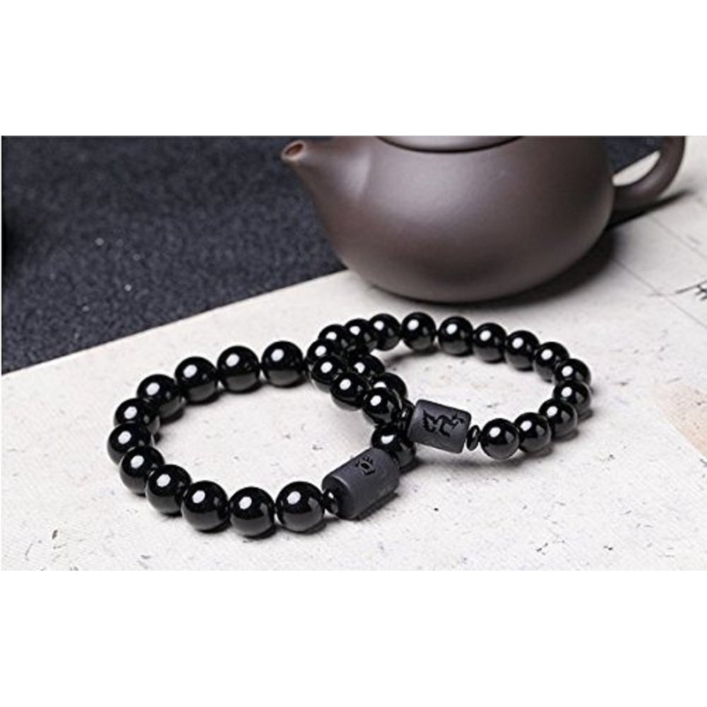 Vòng Tay Đá Obsidian Tự Nhiên 12mm Hình Rồng Độc Đáo