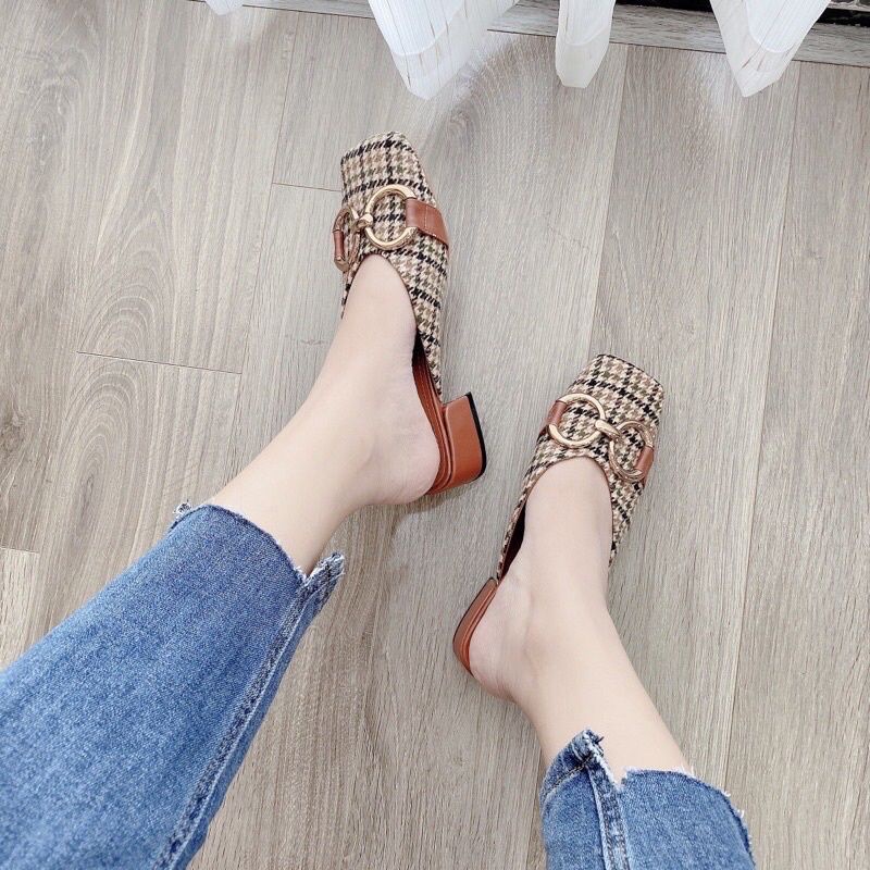  giầy sục mũi vuông kẻ nâu siêu chảnh l1 hót!!!