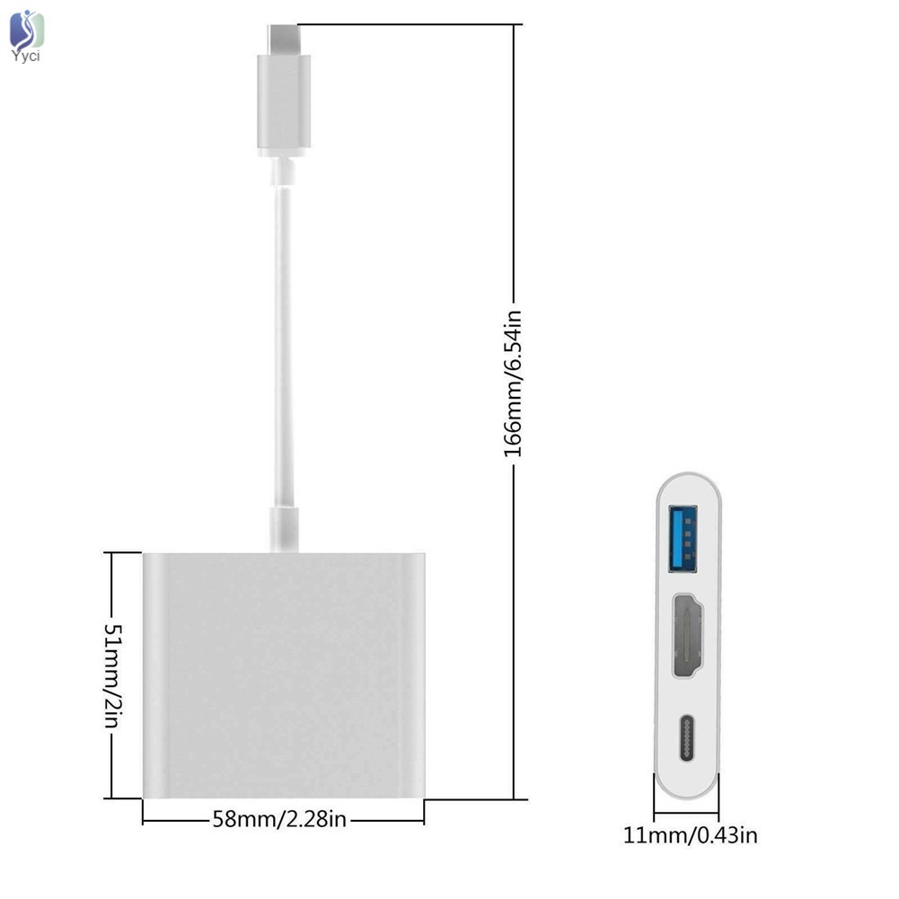 Adapter USB Type C sang USB-C 4K HDMI 3 trong 1 cho laptop máy tính