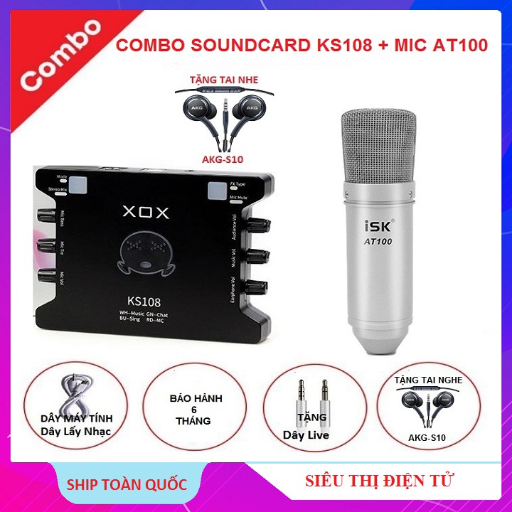 Combo Sound Card KS108, Bản Nâng Cấp Của K10, Combo KS108 Bản Và Mic AT100 - Tặng Tai Nghe AKG-S10