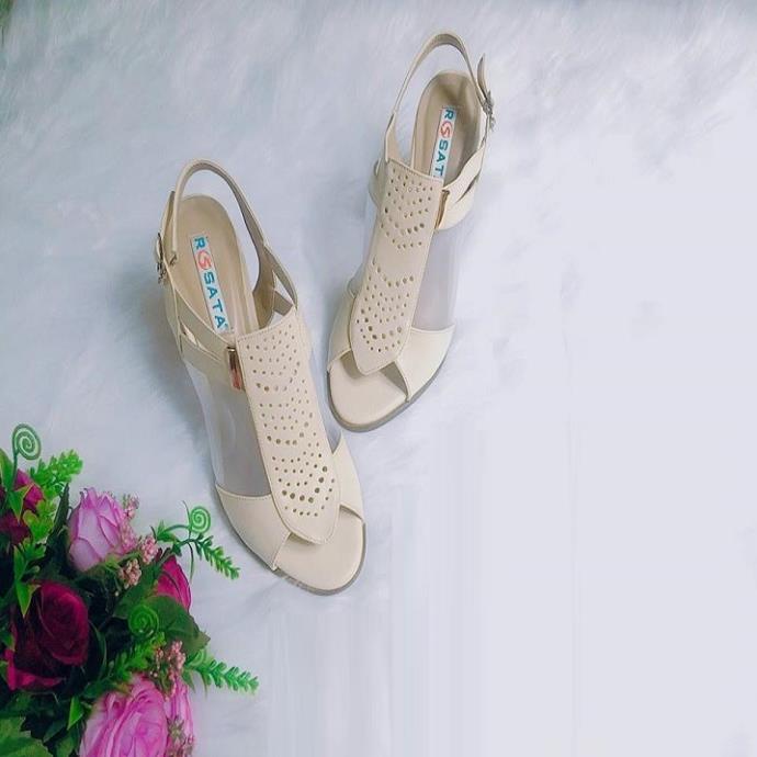 Giày cao gót nữ đẹp đế vuông 7cm hàng hiệu rosata hai màu đen kem ro151 YDU