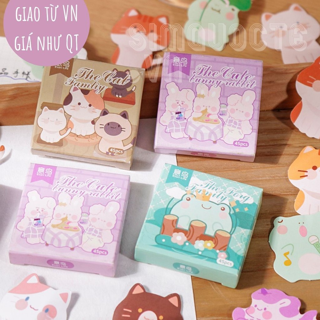 Hộp 45 hình dán sticker con vật đáng yêu để trang trí sổ lưu niệm Box Sticker ST74