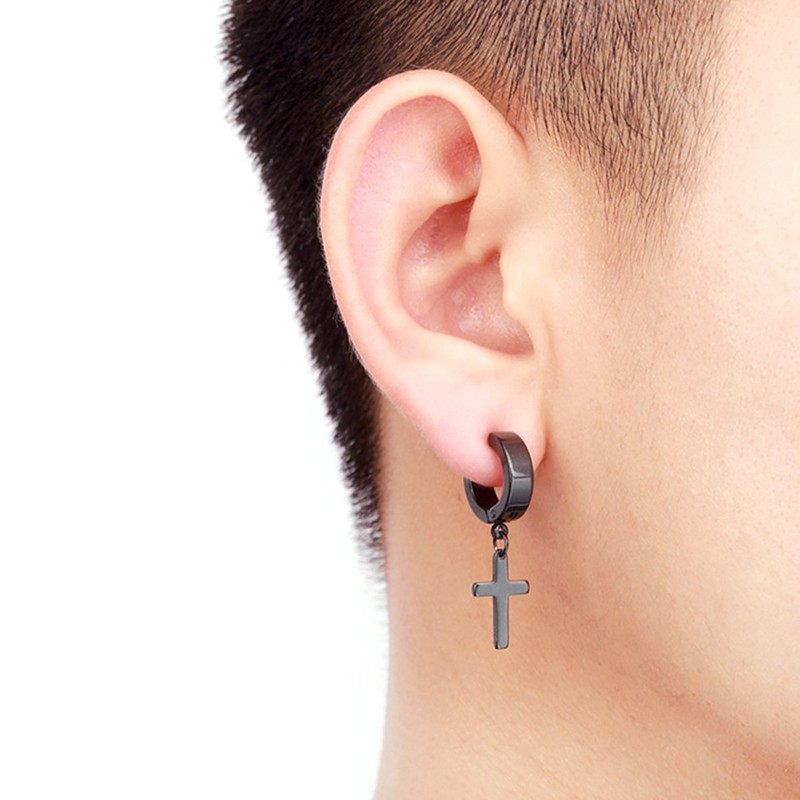 Khuyên Tai Hình Chữ Thập Cá Tính Bằng Thép Không Gỉ