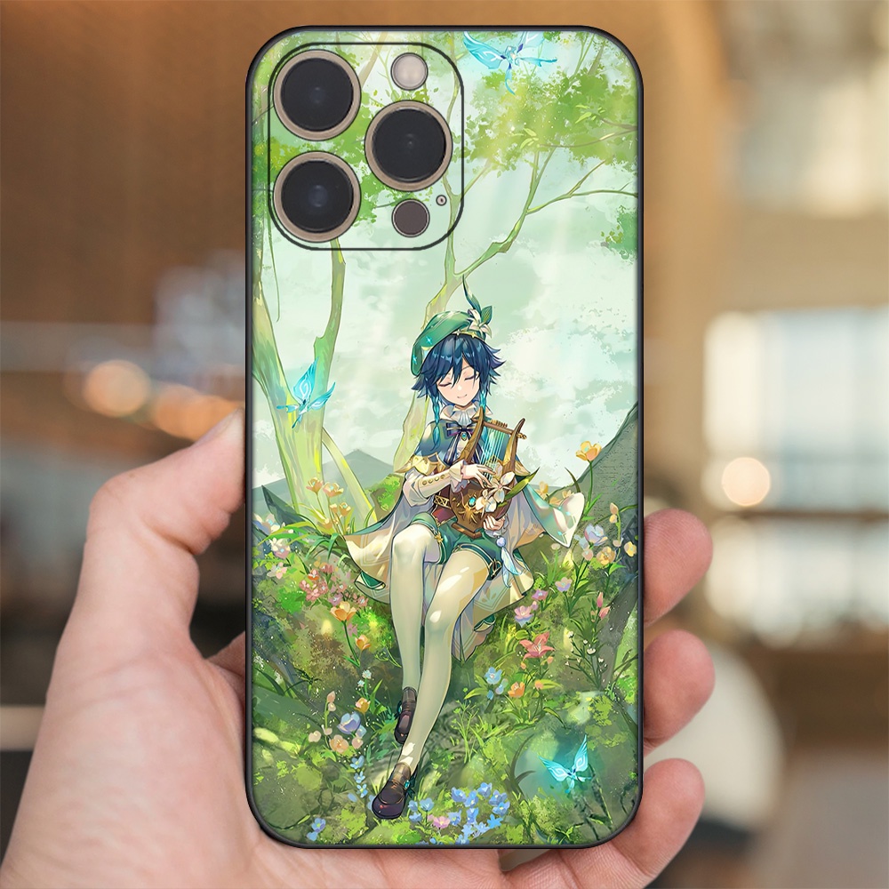 Ốp lưng iPhone 13 Pro dẻo đen cạnh vuông in hình Venti Genshin Impact