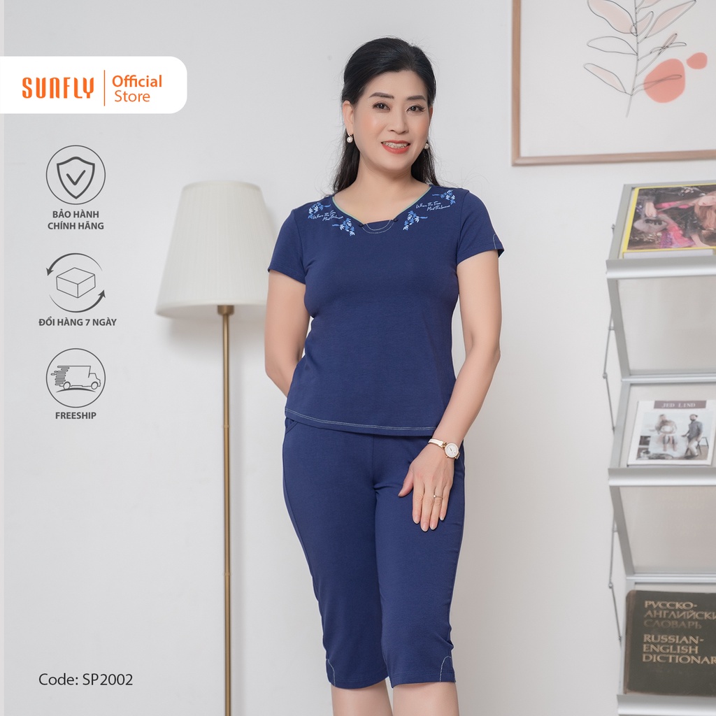 Bộ đồ mặc nhà nữ cotton SUNFLY áo cộc, quần ngố SP2002