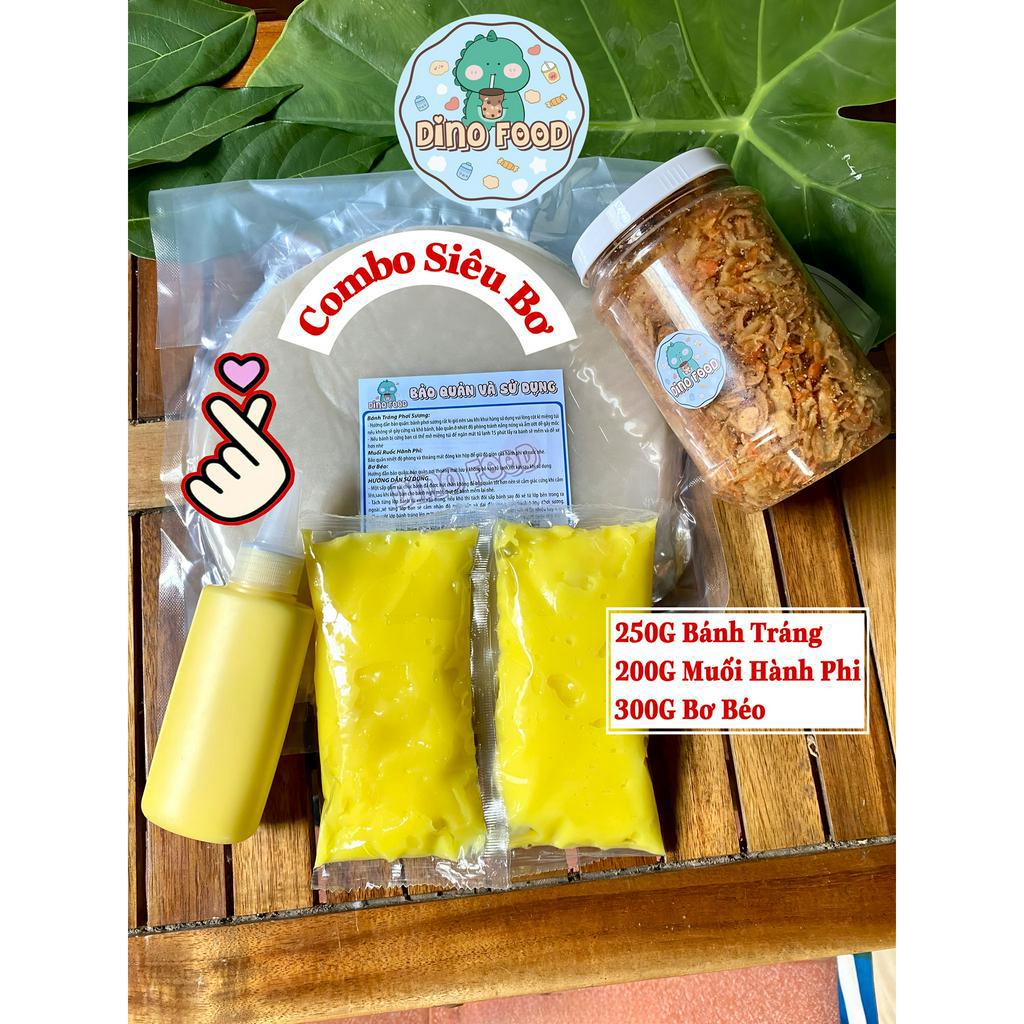 Combo Bánh Tráng Phơi Sương  Dino Food 500gr - Muối Tôm Hành Phi - Túi Bơ Béo 100gr Siêu Ngon
